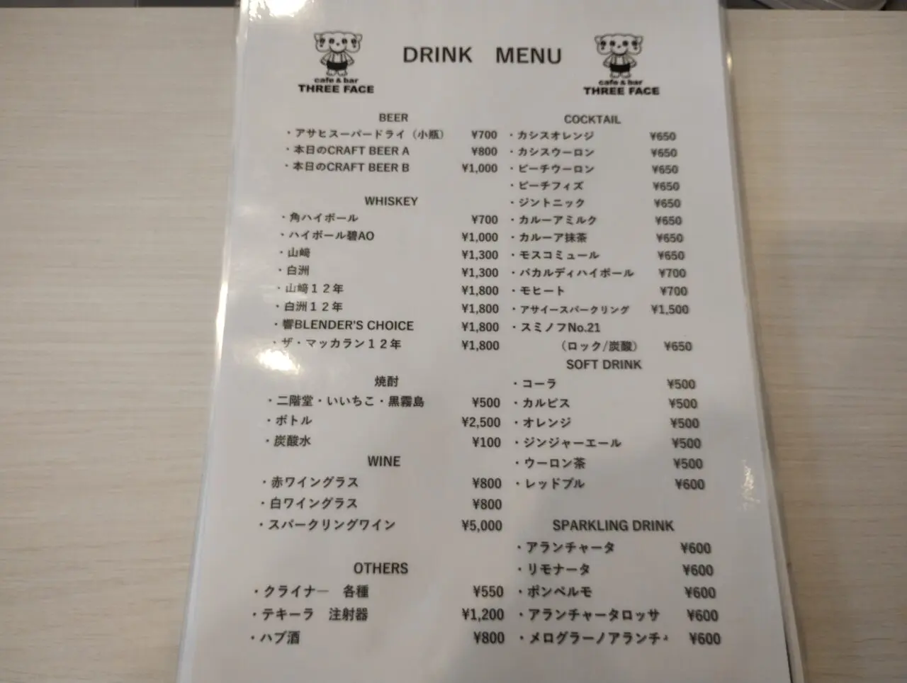 アルコールメニュー