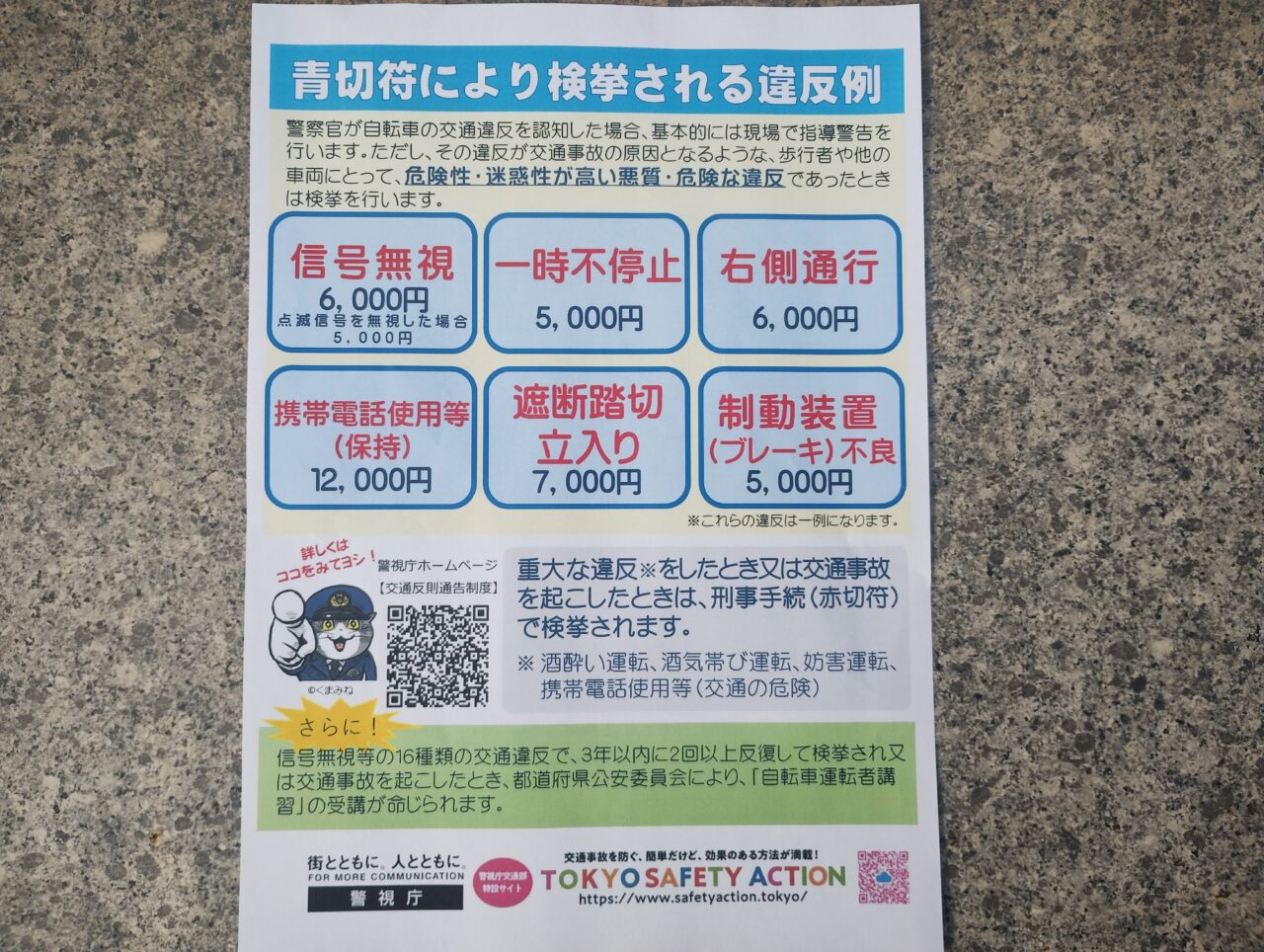 青切符により検挙される違反例